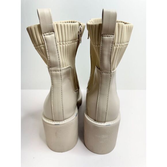 Bar III Boots Cream Chunky Heel Size 11 Womens Ribbed Ankle Booties Side Zip - Picture 5 of 8